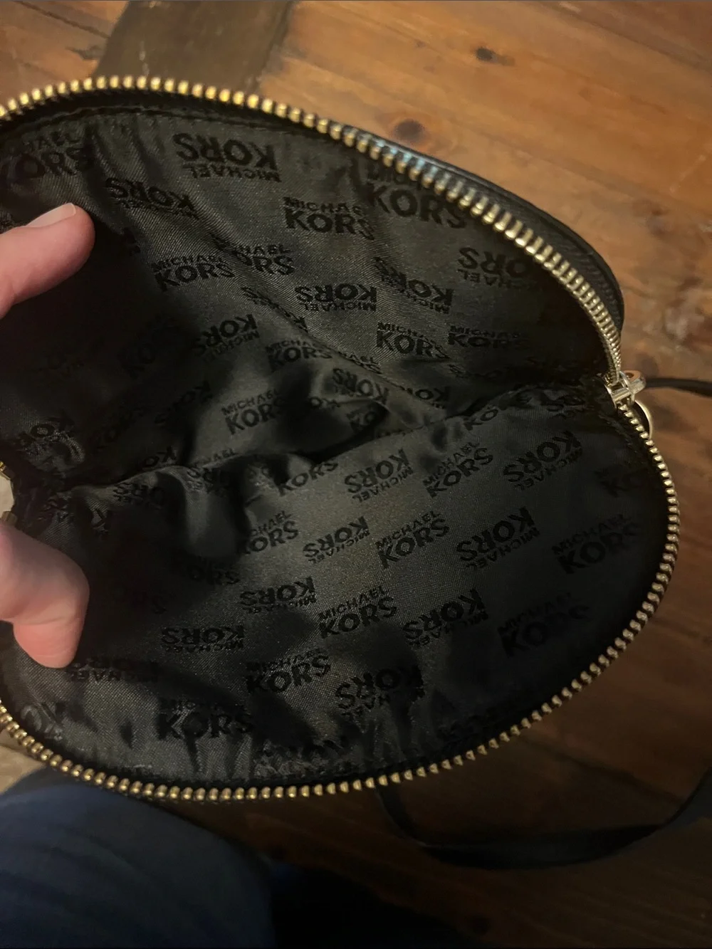 Michael Kors Black Pebble Leather Chain-Accent Crossbody